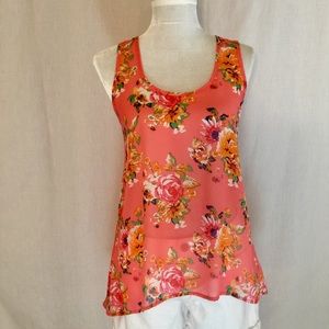 💐CL22 peach pink lovely vintage inspired floral top